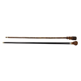 Two European automaton walking canes