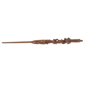 A French Folk Art carved walking cane with nailhead details