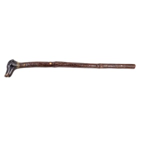 A Folk Art polychrome walking cane of a dog head