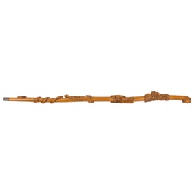 A European Folk Art high relief carved walking cane