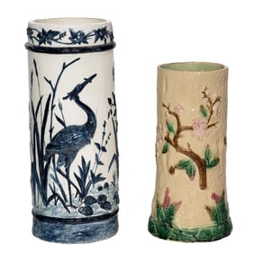 Two European majolica or faience umbrella stick stands