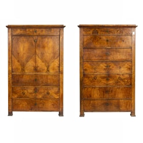 A Biedermeier inlaid tall chest and matching secretaire a abattant