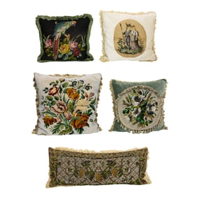 Five Victorian beaded or needlepoint panels