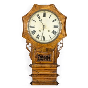 A burl walnut drop dial wall clock