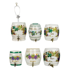 Six German ceramic spirit barrels made for the English market