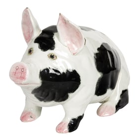 A Wemyss Ware ceramic seated pig painted by Joseph (Joe) Nekola