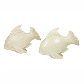 Two French Art Deco crackle glazed ceramic fish after Lejan