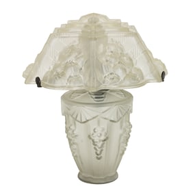 A French Art Deco frosted glass lamp shade molded with flowers