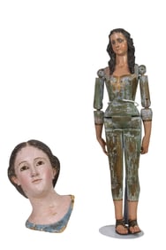 Two Spanish Colonial polychrome carved wood Santos