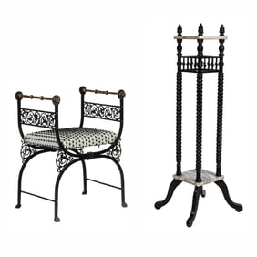An Oscar Bach style cast iron and bronze curule stool