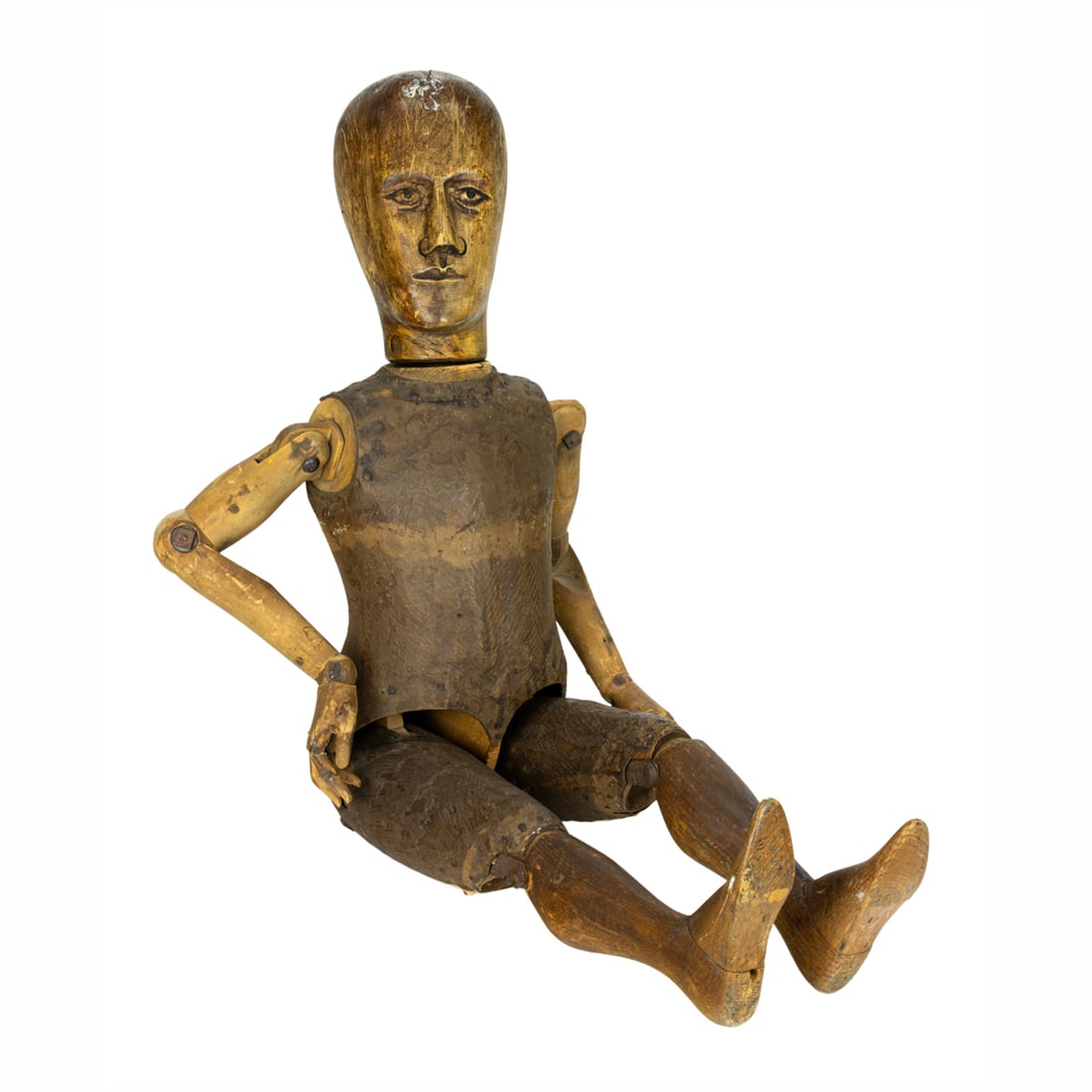 A French leather wrapped wood articulated mannequin or lay figure (1 of 3)
