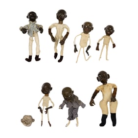 Seven American Folk Art wax head dolls by Mary McEwen (1866-- ?)