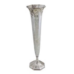 A tall sterling silver weighted footed trumpet vase