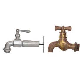 Two large plumbing advertising displays of water faucets
