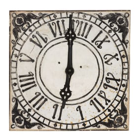 A massive painted iron square wall clock dial