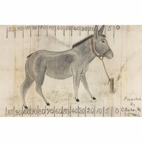 A Folk Art painted canvas 'Pin the Tail on the Donkey' game