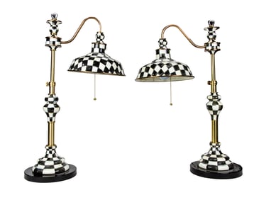 A pair of Mackenzie-Childs enameled brass 'Courtly Farmhouse' lamps