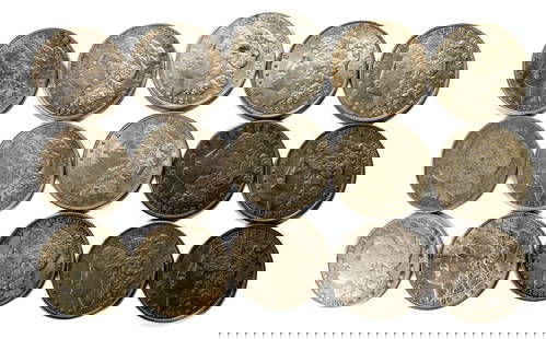 A lot of forty Morgan silver dollars: A lot of forty Morgan silver dollars, including dates 1879; 1880s; (2) 1886; 1890; 1898; 1891s; 1900; 1921; (2) 1921s