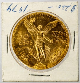 A Mexico 50 peso gold coin dated 1929