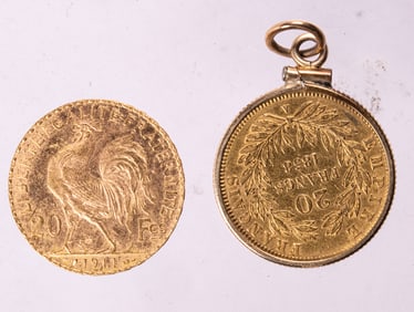 Two French 20 Francs gold coins
