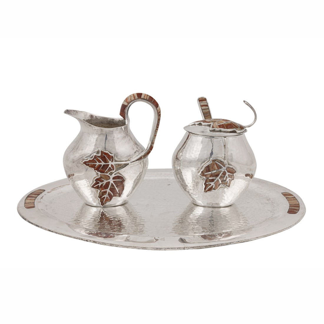 A Taxco Mexico Emilia Castillo jasper mounted and silver plated three-piece set from the Maple Leaf (1 of 2)