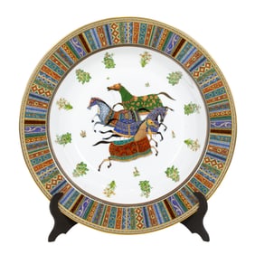 An Hermes porcelain center bowl in the 'Cheval d'Orient' pattern
