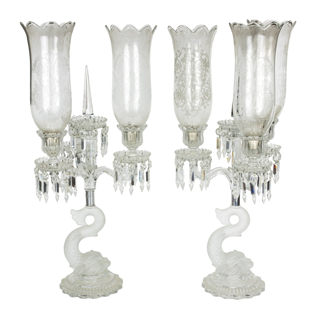 A pair of Baccarat dolphin three light candelabra (1 of 5)