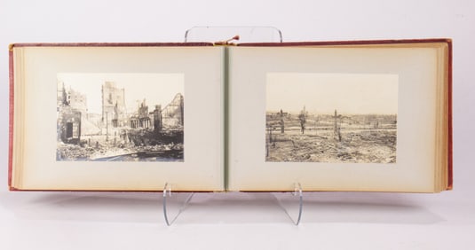An antique photo album with thirty-six views of the 1906 San Francisco earthquake