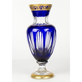 A St. Louis cobalt flashed cut to clear limited edition 'Pompeii' vase with tooled gilt rim