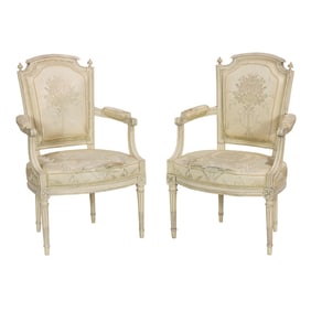 A pair of Louis XVI painted fauteuils, late 18th century