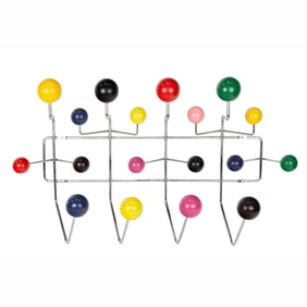 A 'Modern Hang-it-All' chrome and painted wood coat rack after a design by Charles and Ray Eames