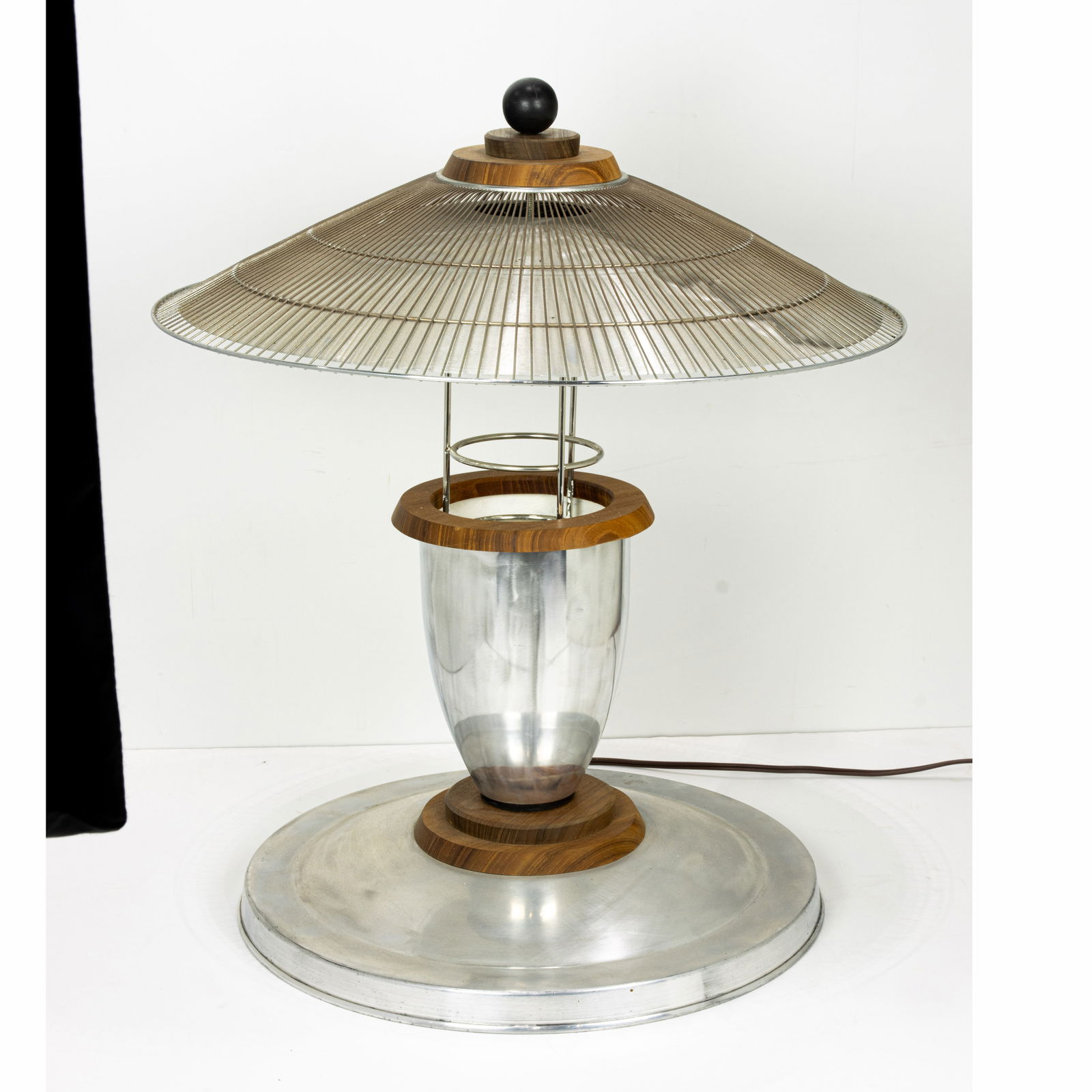 A large Industrial Age chromed metal and teak table lamp (1 of 3)