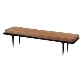 A George Nelson style ebonized slatted bench with loose cushion