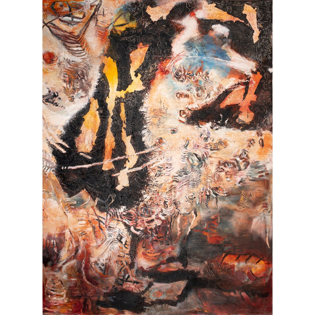 Painting, Brenda Louie: Brenda Louie (American/Chinese, b. 1953), "River of Creation," 1990, oil on canvas, signed and dated verso, canvas: 88.5"h x 64"w, overall (with frame): 90"h x 65.5"w. Provenance: Judith Weintraub Gal