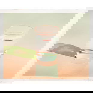 Print, Mark Adams: Mark Adams (American, 1925-2006), "Glass of Water," 1981, lithograph in colors, pencil signed and dated lower right, titled lower left, edition 63/100, image: 12"h x 15.25"w, overall (with frame): 23.