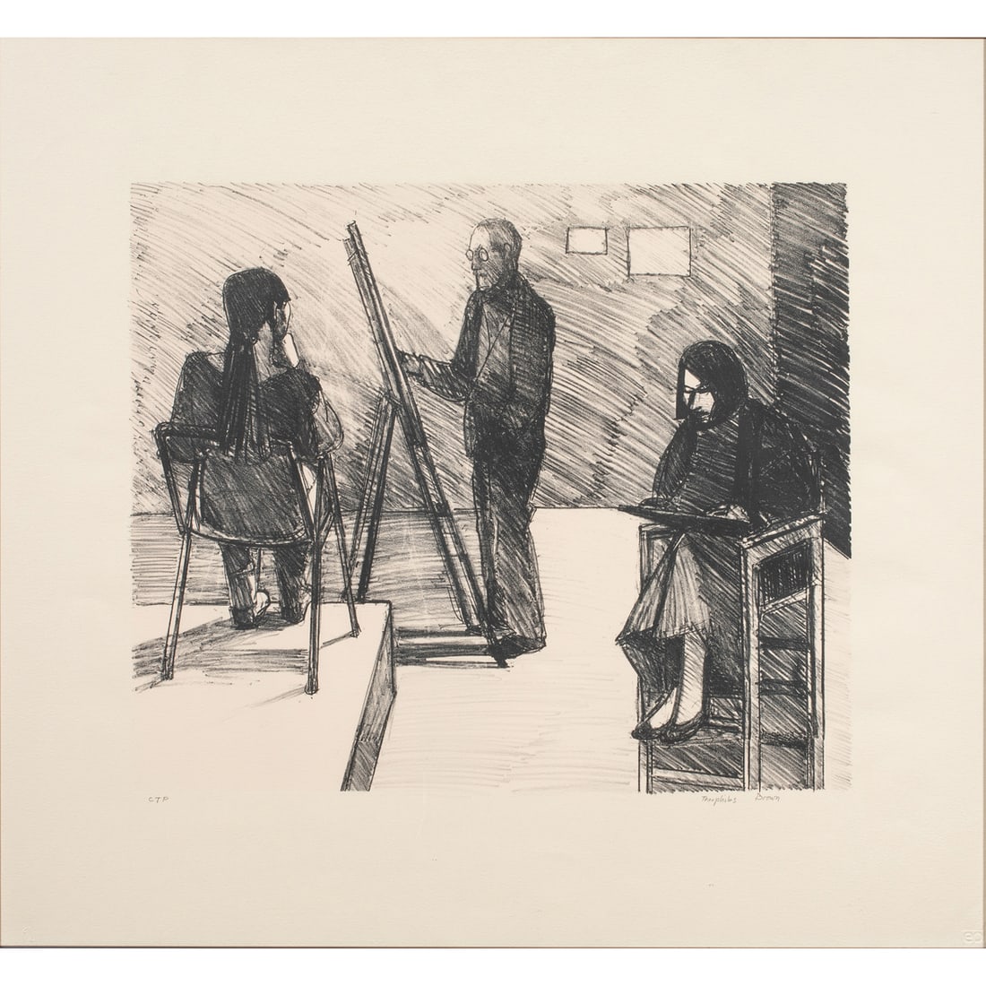 Print, William Theophilus Brown: William Theophilus Brown (American, 1919-2012), "Mark Drawing," lithograph, pencil signed lower right, edition CTP, image: 14.5"h x 18"w, overall (with frame): 25.5"h x 28"w. Note: The figures drawing