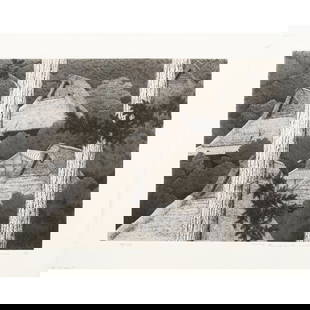 Print, Ryohei Tanaka: Ryohei Tanaka (Japanese, 1933-2019), "Mountain Hamlet #1," 1992, etching, pencil signed and dated lower right, titled lower left, edition 44/120, image: 13.5"h x 18.25"w, sheet (unframed): 17.25"h x 2