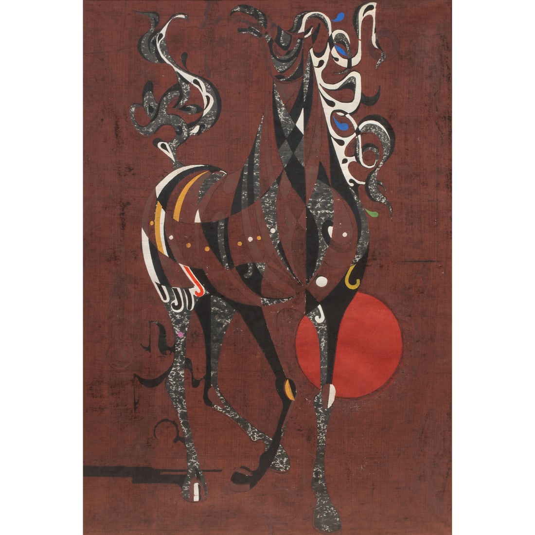 Print, Tadashi Nakayama: Tadashi Nakayama (Japanese, b. 1927), Standing Horse, 1965, woodcut in colors, edition 28/50, sight: 31.5"h x 21.75"w, overall (with frame): 41"h x 31"w