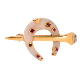 A Cartier France ruby, diamond, frosted rock crystal and 18k gold brooch