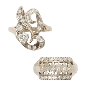 Two diamond and white gold rings