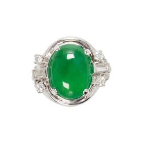 A jade and 14k white gold ring
