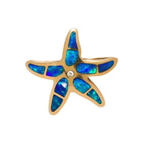 An opal, diamond and 14k gold pendant