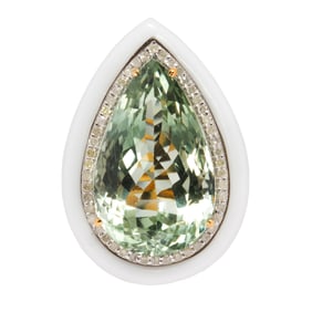 A prasiolite, onyx, diamond, silver and 14k gold ring