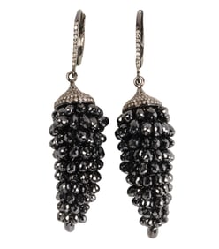 A pair of black diamond, diamond and 18k blackened gold earrings