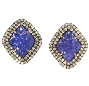 A pair of tanzanite, diamond, silver and 14k gold earrings