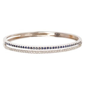 A sapphire, diamond and 14k white gold bangle bracelet