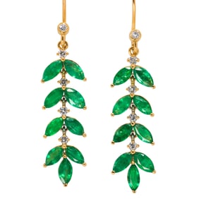 A pair of emerald, diamond and 18k gold earrings