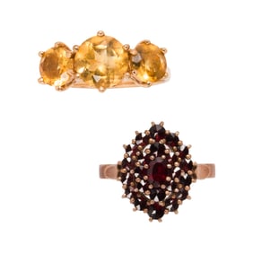Two gemstone and 10k gold rings