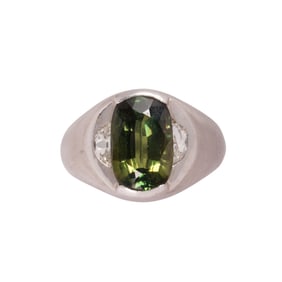 A natural alexandrite, diamond and platinum ring
