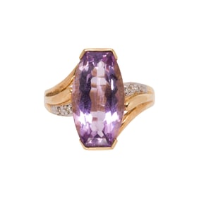 An amethyst, diamond and 10k gold ring
